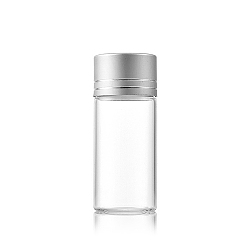 Silver Clear Glass Bottles Bead Containers, Screw Top Bead Storage Tubes with Aluminum Cap, Column, Silver, 2.2x5cm, Capacity: 10ml(0.34fl. oz)