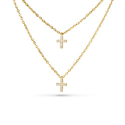 Golden TINYSAND CZ Jewelry 925 Sterling Silver Cubic Zirconia Cross Pendant Two Tiered Necklaces, Golden, 21 inch, 18 inch