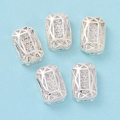 Clear Eco-friendly Brass Micro Pave Cubic Zirconia Multi-strand Links, Rack Plating, Cadmium Free & Lead Free, Rectangle Octagon, Silver Color Plated, Clear, 14x10x5mm, Hole: 1.4mm
