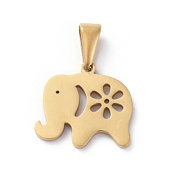 Golden 304 Stainless Steel Pendants, Elephant with Flower, Golden, 17x18x1.5mm, Hole: 8x3mm