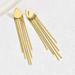 Real 18K Gold Plated Stainless Steel Teardrop Tassel Earrings for Women, Real 18K Gold Plated, 91x12mm
