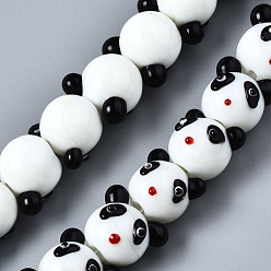 White Handmade Bumpy Lampwork Beads Strands, Panda, White, 14~15x16~18x15mm, Hole: 2.5mm, about 35pcs/strand, 18.50 inch(47cm)