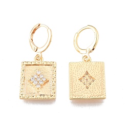 Real 18K Gold Plated Clear Cubic Zirconia Rectangle Dangle Leverback Earrings, Brass Jewelry for Women, Cadmium Free & Nickel Free & Lead Free, Real 18K Gold Plated, 31mm, Pin: 1mm