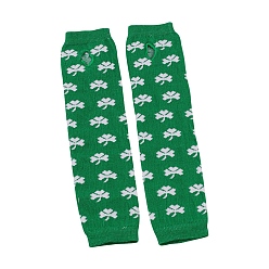 Dark Green Acrylic Fiber Yarn Knitting Fingerless Gloves, Shamrock Pattern Winter Warm Gloves with Thumb Hole, for Saint Patrick's Day, Dark Green, 310x80mm