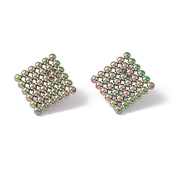 Rainbow Color Ion Plating(IP) 304 Stainless Steel Rhombus Stud Earrings for Women, Rainbow Color, 24x24mm, Pin: 0.7mm