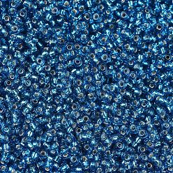 (RR25) Silverlined Capri Blue Perles rocailles miyuki rondes, perles de rocaille japonais, 11/0, (rr 25) bleu capri argenté, 11/0, 2x1.3mm, trou: 0.8 mm, environ 5500 pcs / 50 g