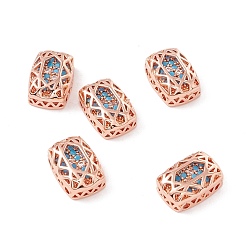 Dark Turquoise Eco-friendly Brass Micro Pave Cubic Zirconia Multi-strand Links, Rack Plating, Cadmium Free & Lead Free, Rectangle, Rose Gold, Dark Turquoise, 12x8x5mm, Hole: 1.2mm