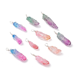 Colorful Natural Dyed Quartz Pointed Pendants, with Silver Eco-Friendly Copper Wire, Bullet, Colorful, 30.5~51x8~14x7~12mm, Hole: 4mm