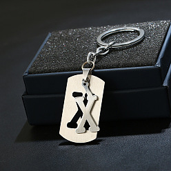 Letter X 201 porte-clés en acier inoxydable, porte-clés étiquette de chien, avec porte-clés en fer plaqué platine, rectangle avec lettre fractionnée, letter.x, 10.5 cm
