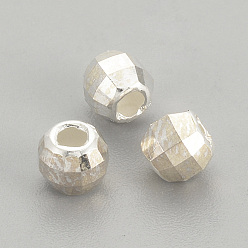 Серебро 925 шарики стерлингового серебра, граненые, круглые, серебряные, 4x3 мм, отверстие : 1.5 мм