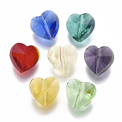 Color mezclado Perlas de vidrio transparentes, facetados, corazón, color mezclado, 10x10x7 mm, agujero: 1.2 mm