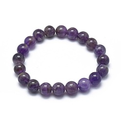 Améthyste Bracelets extensibles naturels en perles d'améthyste, ronde, 2 pouces ~ 2-1/8 pouces (5.2~5.5 cm), perle: 10 mm