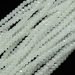 Blanco Cuentas de rondelle de cristal de color sólido opaco hebras, facetados, blanco, 3.5x2.5~3 mm, agujero: 1 mm, sobre 138 unidades / cadena, 12.9 pulgada