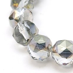 Light Grey Electroplate Glass Beads Strands, Half Silver Plated, Faceted, Round, Light Grey, 10mm, Hole: 1mm