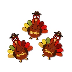 Coloré Jour de thanksgiving gros pendentifs en résine translucide, charmes de dinde, colorées, 53x45x2.5mm, Trou: 1mm