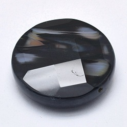 Agate Noire Perles en agate noire naturelles, facette, teints et chauffée, plat rond, 41~44x13~14mm, Trou: 2mm