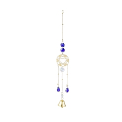 Heart Faceted Glass Teardrop & Octagon Hanging Suncatcher, Iron Bell Wind Chime, with Jump Ring, Heart Pattern, 300x2mm, Hole: 10mm, Pendant: 215x39.5x25.5mm