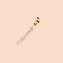 Rose Quartz Alloy Dreadlocks Beads, Rose Quartz Braiding Hair Pendants Decoration Clips, 85x10mm