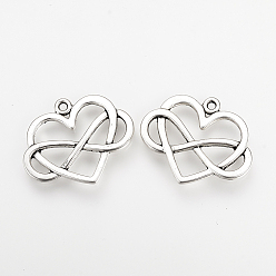 Antique Silver Tibetan Style Alloy Pendants, Heart and Infinity, Polyamory Charm, Cadmium Free & Nickel Free & Lead Free, Antique Silver, 22x27x2mm, Hole: 1.5mm, about 395pcs/1000g