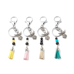 Mixed Color Angel Alloy Pendant Keychain, with Natural Jade & Lava Rock Beads, Faux Suede Tassel, Alloy & Iron & 304 Stainless Steel Findings, Mixed Color, 13.3~13.5cm