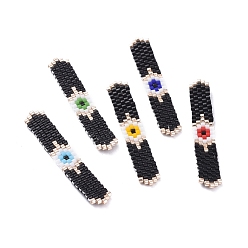 Mixed Color MIYUKI Japanese Seed Beads, Handmade Pendants, Loom Pattern, with Polyester Threads, Eye, Rectangle, Mixed Color, 43x7x1.5mm, Hole: 0.7mm