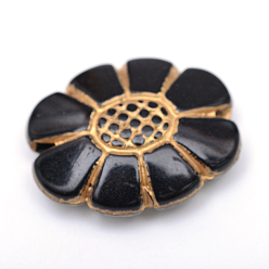 Noir Perles acryliques de placage de fleurs, métal doré enlaça, noir, 24.5x19x7mm, trou: 2 mm, environ 290 pcs / 500 g