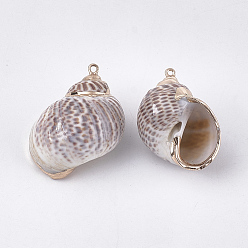 Sienna Electroplate Spiral Shell Pendants, with Iron Findings, Golden, Sienna, 27~34x20~27x14~19mm, Hole: 1.2mm