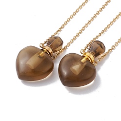 Synthetic Gemstone Openable Heart Synthetic Smoky Quartz Perfume Bottle Pendant Necklaces for Women, 304 Stainless Steel Cable Chain Necklaces, Golden, 18.62 inch(47.3cm)