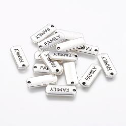 Antique Silver Tibetan Style Alloy Rectangle with Word Family Pendants, Cadmium Free & Lead Free, Antique Silver, 8x21x2mm, Hole: 2mm, about 550pcs/1000g
