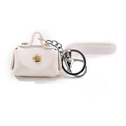 White Imitation Leather Mini Coin Purse with Key Ring, Keychain Wallet, Change Handbag for Car Key ID Cards, White, Bag: 5.8x5x3cm