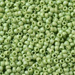 (404F) Lime Green Opaque Rainbow Matte TOHO Round Seed Beads, Japanese Seed Beads, (404F) Lime Green Opaque Rainbow Matte, 8/0, 3mm, Hole: 1mm, about 1110pcs/50g
