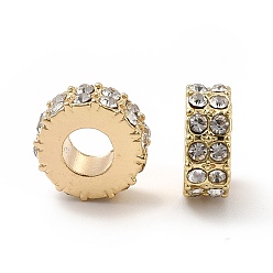 Light Gold Accumuler strass de placage en alliage de perles européennes, Perles avec un grand trou   , plat rond, or et de lumière, 11x4.5mm, Trou: 5mm