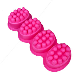 Hot Pink 4 Cavities Silicone Molds, for Handmade Massage Bar Soap Making, Oval, Hot Pink, 280x106x45mm, Inner Diameter: 60x80x43mm