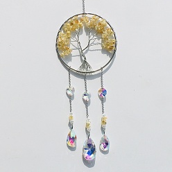 Citrine Natural Citrine Tree of Life Pendant Decorations, Suncatchers for Party Window, Wall Display Decorations, 400mm