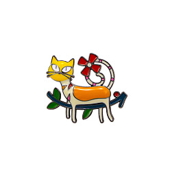 Gold Cat with Flower Badges, Alloy Enamel Pins, Cute Cartoon Brooch, Gold, 30x25mm