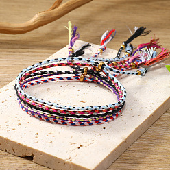 Noir 5 pcs 5 couleurs ensemble de bracelets en cordon tressé en coton, bracelets empilables tribaux ethniques bohème réglables pour femmes, noir, diamètre intérieur: 2-1/8~2-3/4 pouce (5.3~7 cm), 1 pc / couleur