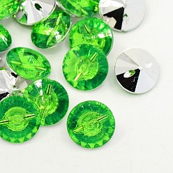 Lime Acrylic Rhinestone Buttons, 1-Hole, Faceted, Xilion Rivoli, Lime, 15x8mm, Hole: 1mm