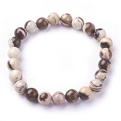 Jaspe Zébré Bracelets extensibles en jaspe zébré naturel, ronde, 2 pouces ~ 2-1/8 pouces (5.2~5.5 cm), perles: 8~9 mm