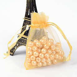 Verge D'or Sacs-cadeaux en organza avec cordon de serrage, pochettes à bijoux, fête de mariage sacs-cadeaux de faveur de noël, verge d'or, 7x5 cm