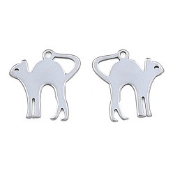 Stainless Steel Color 201 Stainless Steel Charms, Halloween Style, Cat, Stainless Steel Color, 14.5x14.5x1mm, Hole: 1mm
