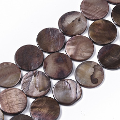 Saddle Brown Freshwater Shell Beads Strands, Dyed, Flat Round, Saddle Brown, 19.5~20.5x2.5~3.5mm, Hole: 1mm, about 20pcs/Strand, 15.63 inch~16.02 inch