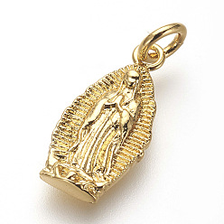 Golden Brass Pendants, Lead Free & Cadmium Free, Virgin Mary, Golden, 15x8x2.5mm, Hole: 3mm