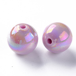 Violet Perles acryliques opaques, de couleur plaquée ab , ronde, violette, 16x15mm, Trou: 2.8mm, environ220 pcs / 500 g