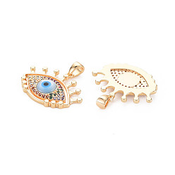 Real 18K Gold Plated Brass Micro Pave Colorful Cubic Zirconia Pendants, with Enamel, Nickel free, Evil Eye, Real 18K Gold Plated, 16.5x22x3mm, Hole: 2x3mm