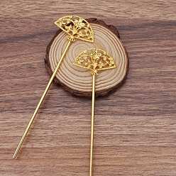 Golden Alloy Hair Stick Findings, with Iron Pins, Fan, Golden, 134x36.5x5mm