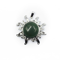 Green Aventurine Natural Green Aventurine Pendants, Sun Charms, with Platinum Plated Alloy Findings, 39x39mm