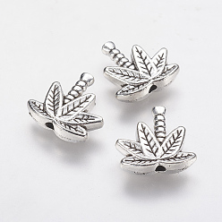 Antique Silver Tibetan Style Alloy Beads, Leaf, Antique Silver, 13x13.5x3mm, Hole: 1.5mm