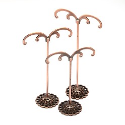 Red Copper Alloy Pedestal Earring Display Sets, Jewelry Tree Stand, 3 Stands/Set, Red Copper, 10.3~13.7x7x3.4cm, hole: 1mm