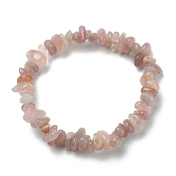 Розовый Кварц Эластичные браслеты из натуральной крошки розового кварца с бусинами, внутренний диаметр: 1-3/4~1-7/8 дюйм (4.5~4.8 см)