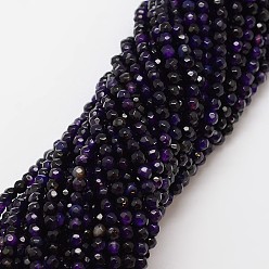 Indigo Natural Agate Bead Strands, Dyed, Faceted, Round, Indigo, 4mm, Hole: 0.8mm, about 90~92pcs/strand, 14 inch